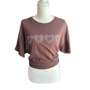 PINK Victoria’s Secret chocolate brown heart tee 🤎